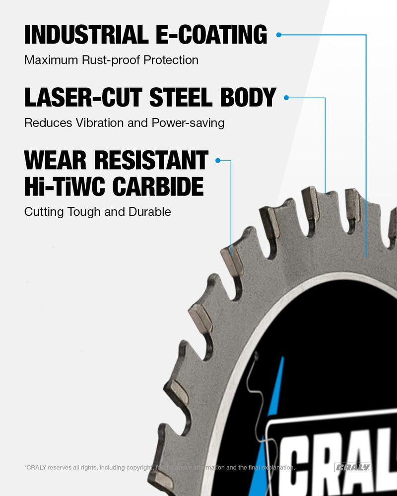 CRALY 5-3/8 Inch 30 Teeth Steel and Ferrous Metal Cutting Circular Saw Blade, 20 mm Arbor, Thin Kerf, Professional Carbide Tipped Blade for Angle Iron, Threaded Rod, EMT Conduit(C0530MC) - Image 3